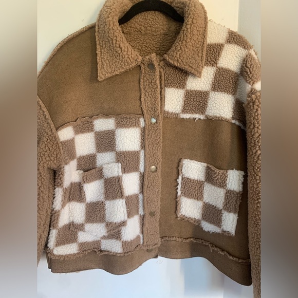 Miss Me Brown and White Checkered Cropped Button Up Sweater Jacket Size Small!! - Picture 8 of 15